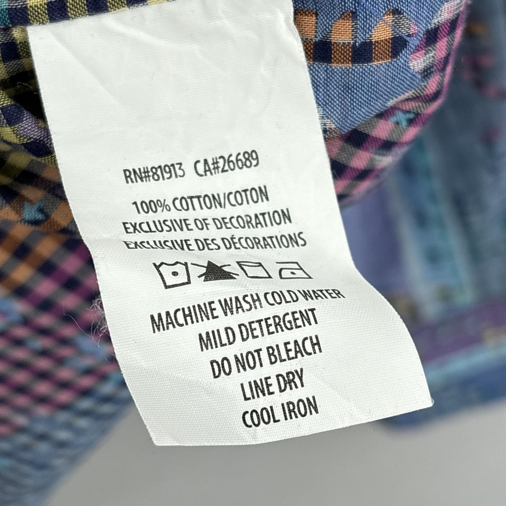 Robert Graham Shirt Mens XL Blue Purple Reversible Gingham Geometric‎ Jacquard - Picture 6 of 15